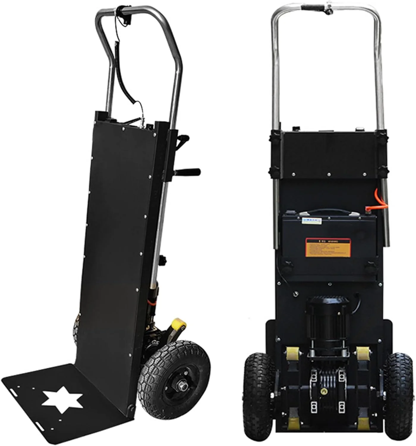 چرخ دستی برقی پله رو، چرخ دستی پله رو 1200 واتی با لاستیک های توپر 10 اینچی، حداکثر ظرفیت بار 400 کیلوگرم، صعود/نزول آسان از پله، برای جابجایی در انبار، لجستیک و توزیع