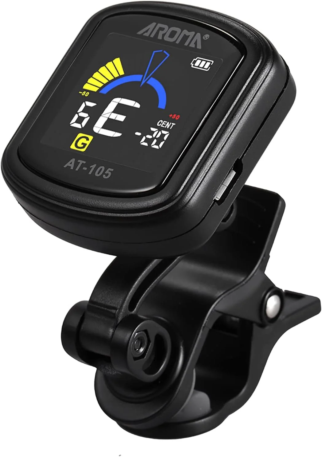 کوک کننده گیره ای Fawoonu AT-105 با صفحه نمایش رنگی و باتری داخلی برای گیتار کروماتیک، گیتار باس، یوکللی و ویولن