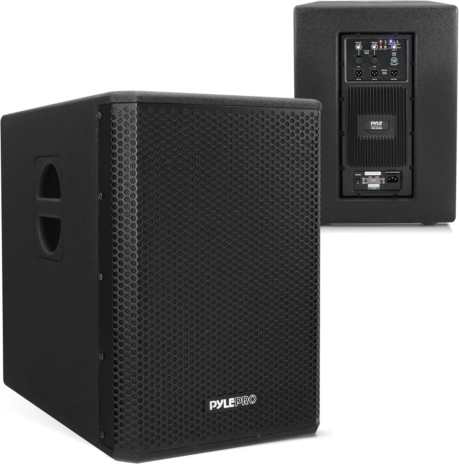 سیستم ساب ووفر جعبه ای 1600 واتی Pyle - ووفر 12 اینچی فعال برای سیستم PA، بیس قوی تر، با پردازنده سیگنال دیجیتال DSP، پایه نگهدارنده داخلی و دستگیره های حمل