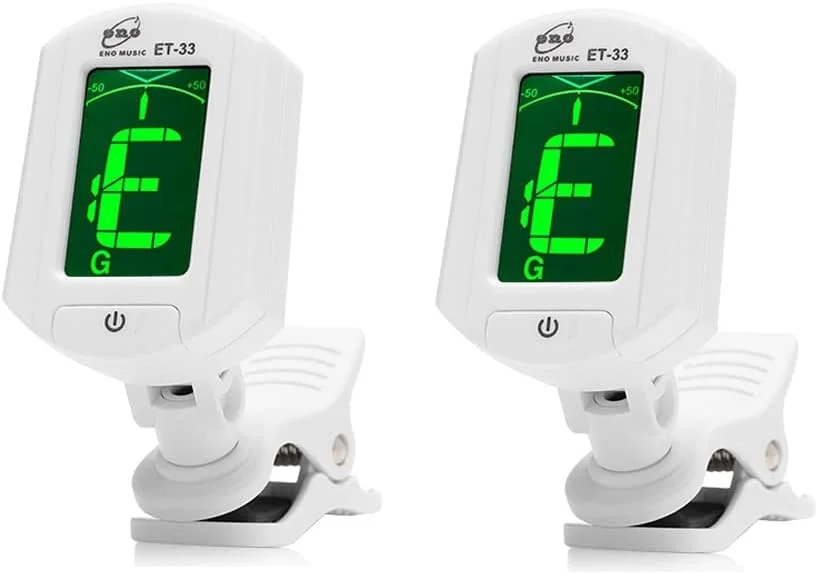 کوک کننده گیتار، یوکللی، ویولن، گوزنگ، ارهو، کوک کننده الکترونیکی اتوماتیک بادوام (2 عدد) (سفید) ابزار تست