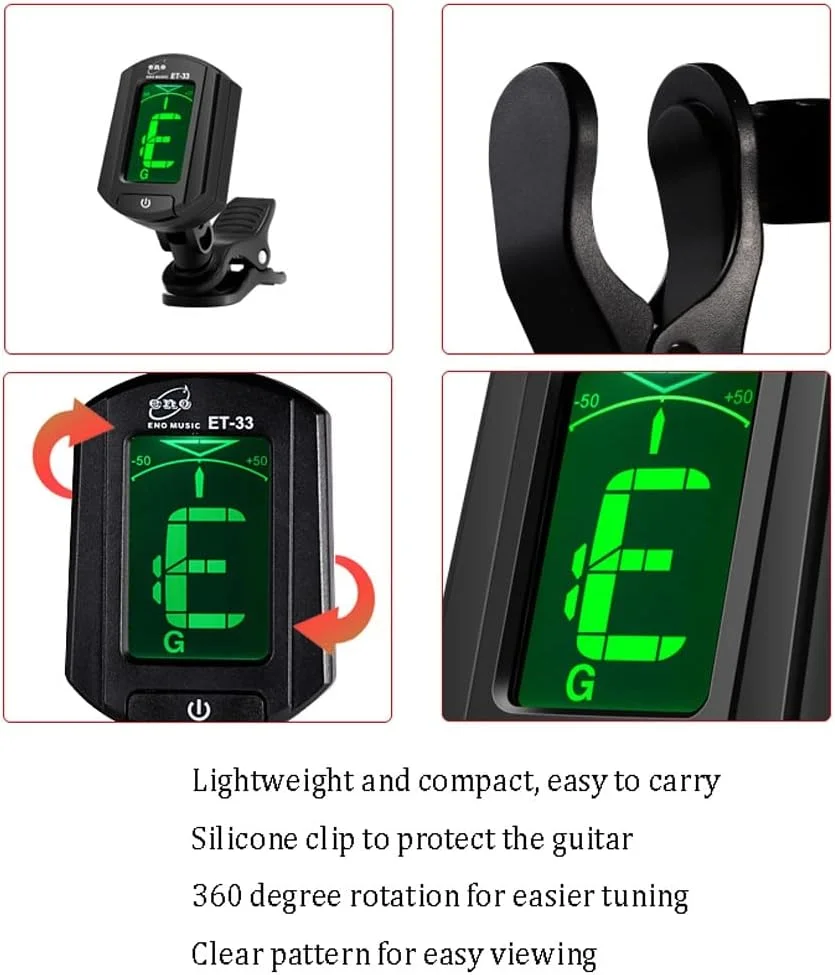 کوک کننده گیتار، یوکللی، ویولن، گوزنگ، ارهو، کوک کننده الکترونیکی اتوماتیک بادوام (2 عدد) (رنگ: مشکی)