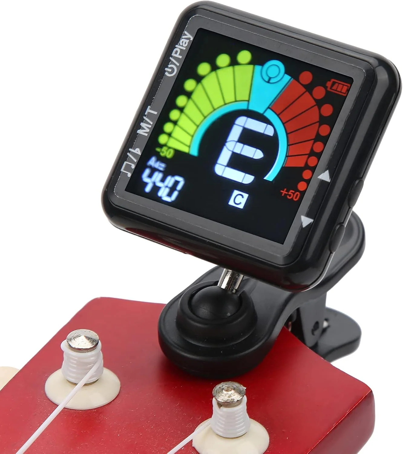 تیونر مترونوم Eujgoov، تیونر الکترونیکی با صفحه نمایش رنگی و پیکاپ لرزشی، کروماتیک قابل شارژ برای گیتار، باس، یوکللی، ویولن، بانجو