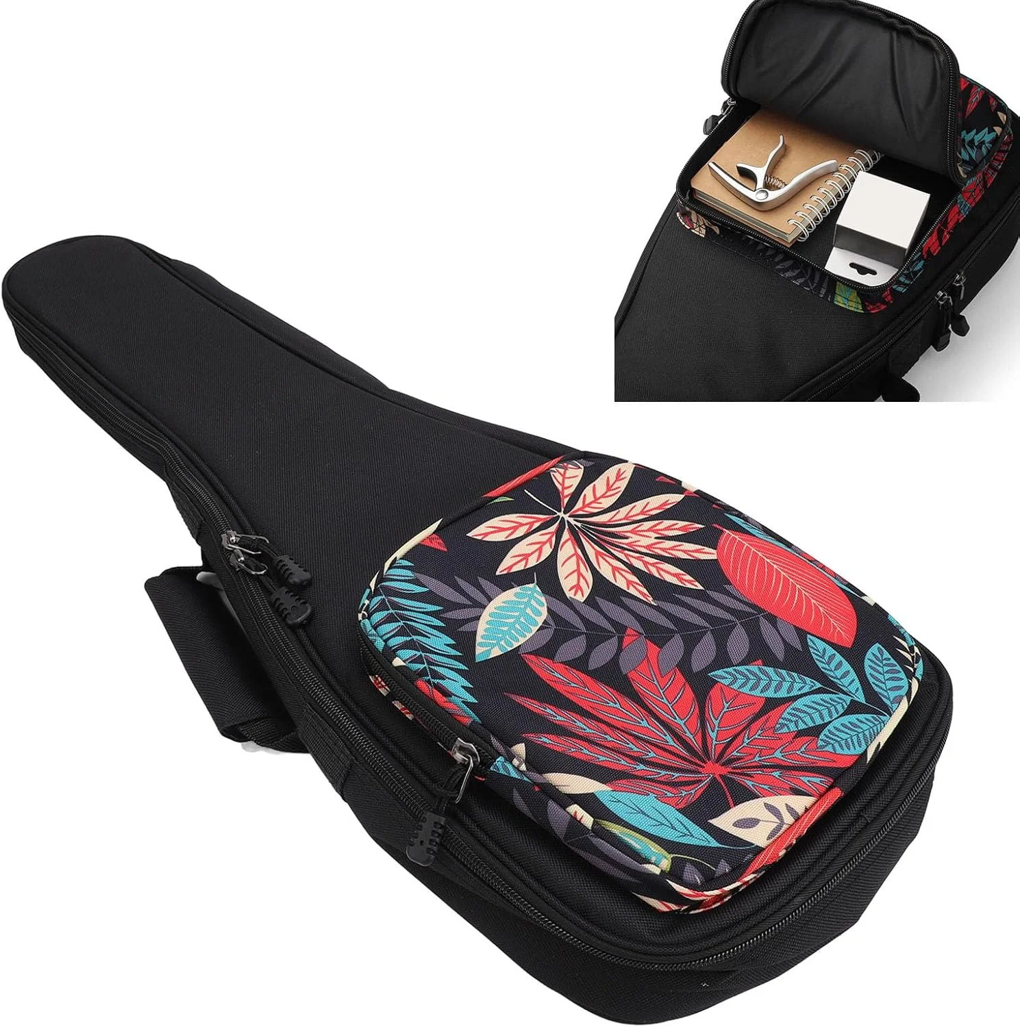 کیف کوله پشتی یوکللی با طرح شیک ضخیم، کیف حمل یوکللی با بندهای دوشی دوگانه قابل تنظیم و دسته راحت، کیف ساز زهی با جیب بزرگ (21 اینچ)