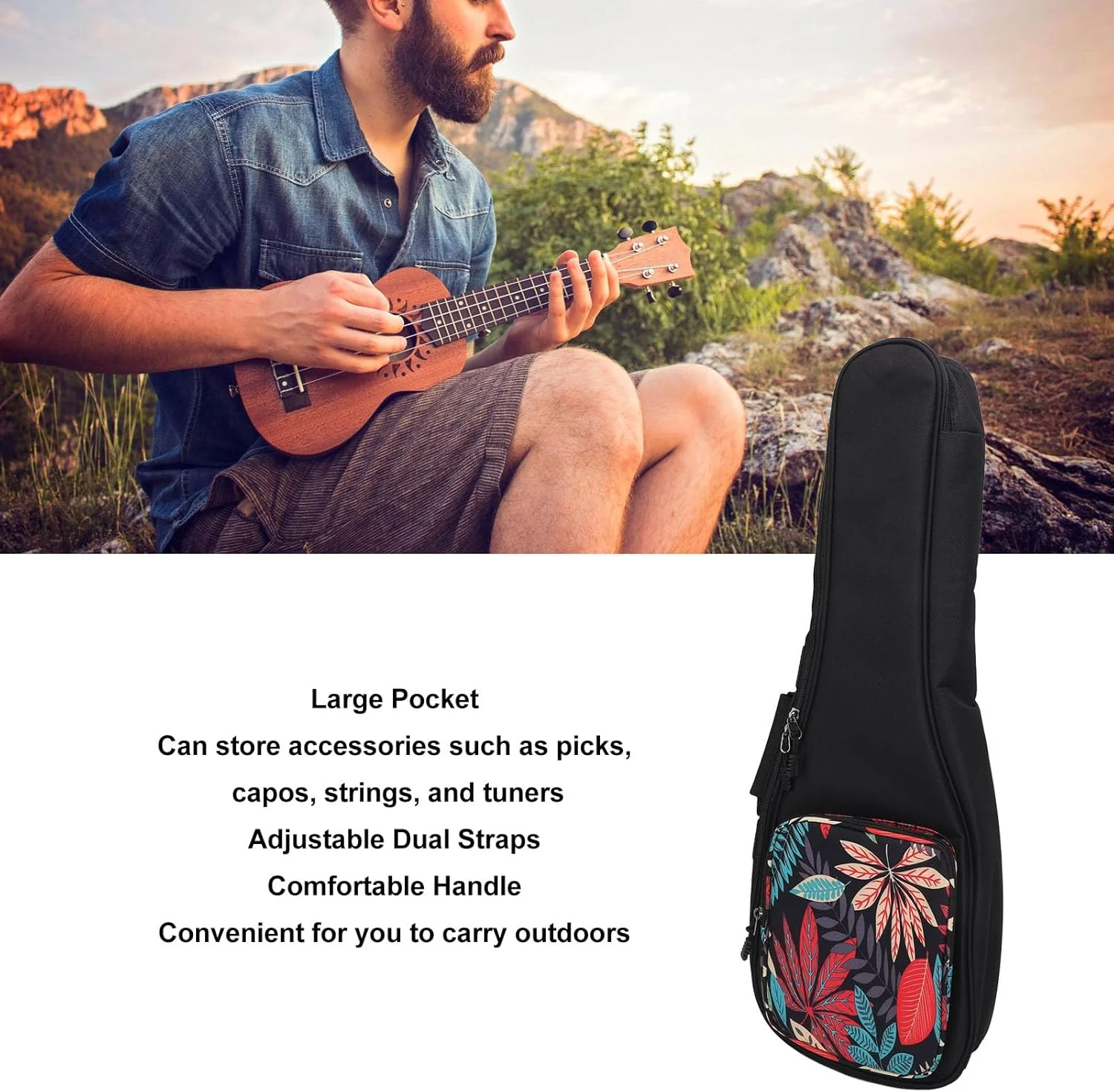 کیف کوله پشتی شیک یوکللی CHICIRIS با لایه اسفنجی ضخیم 10 میلی متری، جنس نایلون، بندهای قابل تنظیم، جیب بزرگ برای نگهداری، مناسب برای مسافرت، نوازندگان (23 اینچ) کیف کوله پشتی شیک یوکللی CHICIRIS با لایه اسفنجی ضخیم 10 میلی متری، جنس نایلون، بندهای قابل تنظیم، جیب بزرگ برای نگهداری، مناسب برای مسافرت، نوازندگان (23 اینچ)