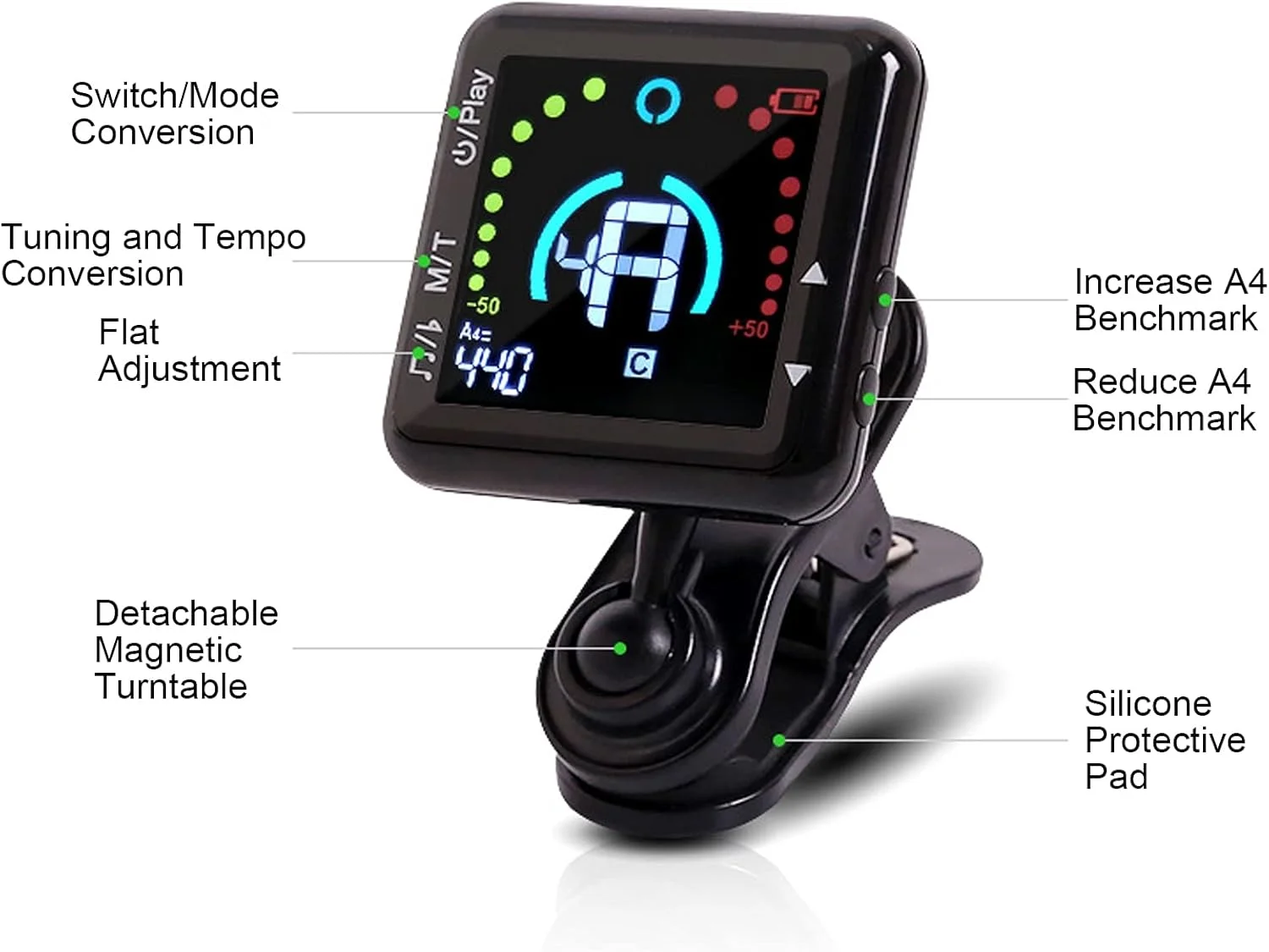 مترونوم و کوک گیتار CHICIRIS با صفحه نمایش LCD قابل شارژ، حالت های مختلف با پدهای محافظ، باتری قابل شارژ USB، پیکاپ لرزشی، برای ویولن، گیتار باس، یوکللی، بانجو (MT90R) مترونوم و کوک گیتار CHICIRIS با صفحه نمایش LCD قابل شارژ، حالت های مختلف با پدهای محافظ، باتری قابل شارژ USB، پیکاپ لرزشی، برای ویولن، گیتار باس، یوکللی، بانجو (MT90R)