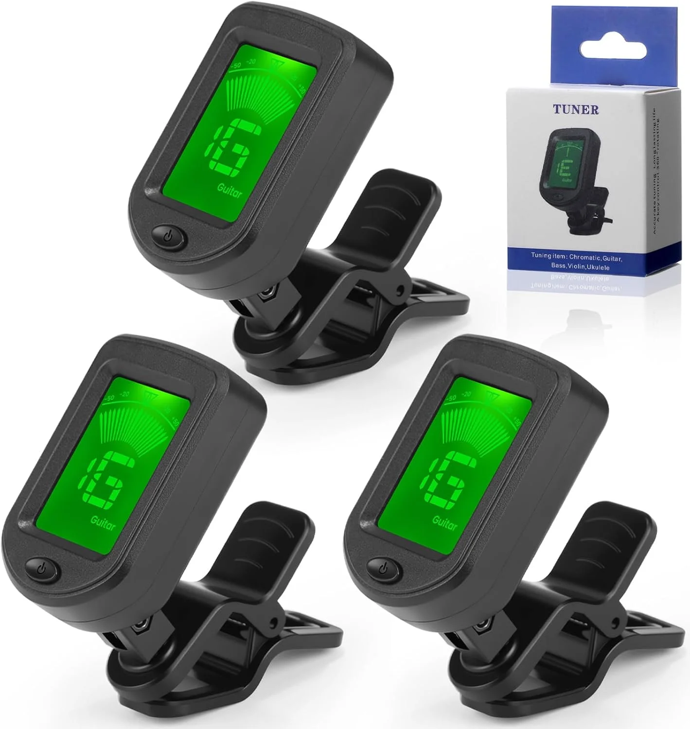 کوک گیتار Boao، گیره کوک با حالت های کروماتیک، صفحه نمایش LCD شفاف دیجیتال، چرخش 360 درجه برای گیتار آکوستیک/الکتریک، یوکللی، باس، ویولن، بانجو، ماندولین (3 عدد)