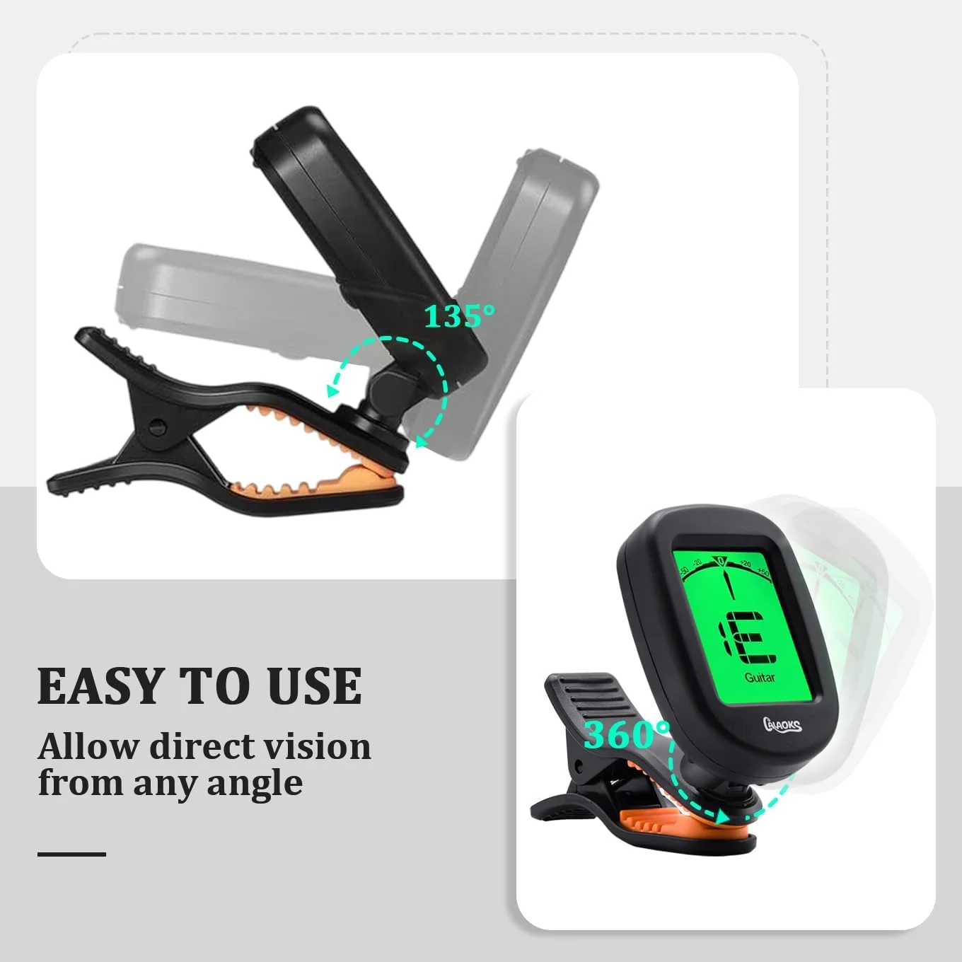 تیونر گیره ای گیتار- کروماتیک دقیق، تیونر گیتار آکوستیک، گیتار باس، ویولن، یوکللی (بسته 2 عددی تیونر گیتار)