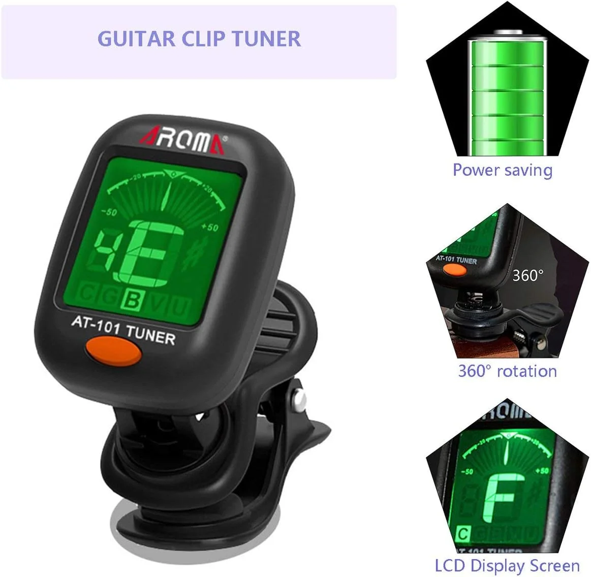 کوک کننده ساز AT-101 AROMA گیره ای کوچک برای گیتار، باس، یوکللی، کوک کننده دیجیتال الکتریکی