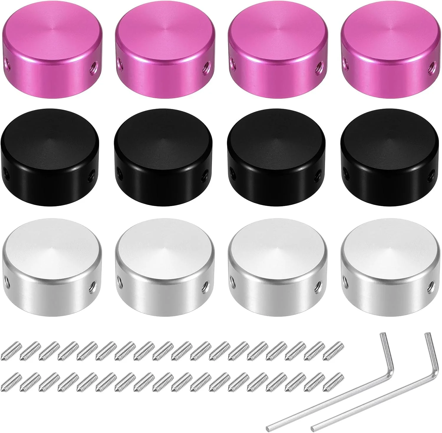 سورسینگ مپ 12 عدد روکش پدال افکت گیتار، کلاهک دکمه پدال فلزی، روکش بالایی پدال 3/8 اینچ، چند رنگ برای دکمه های پدال افکت گیتار، قرمز، مشکی، نقره ای