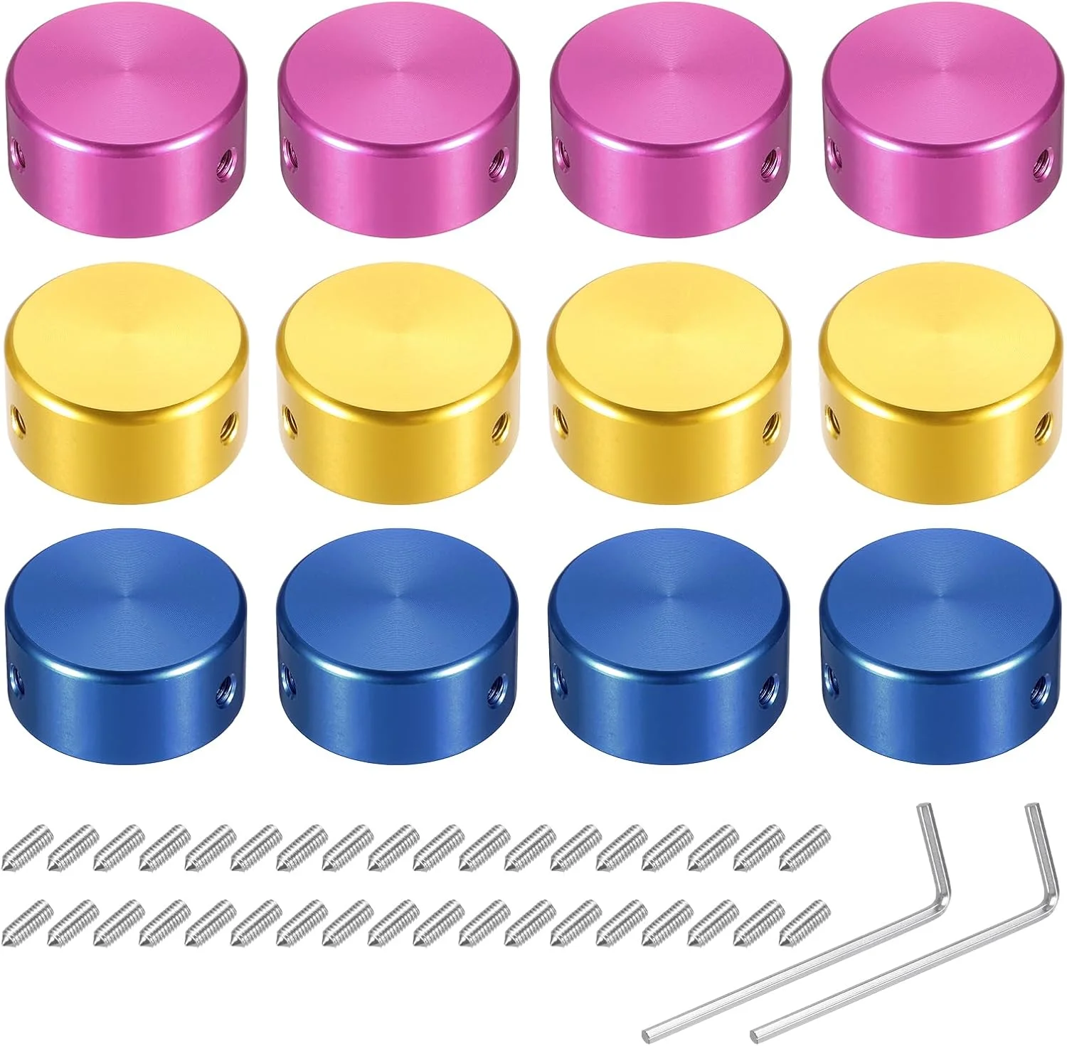 سورسینگ مپ 12 عدد روکش پدال افکت گیتار، روکش فلزی دکمه پدال با قطر 3/8 اینچ، چند رنگ (قرمز، طلایی، آبی) برای دکمه های پدال افکت گیتار