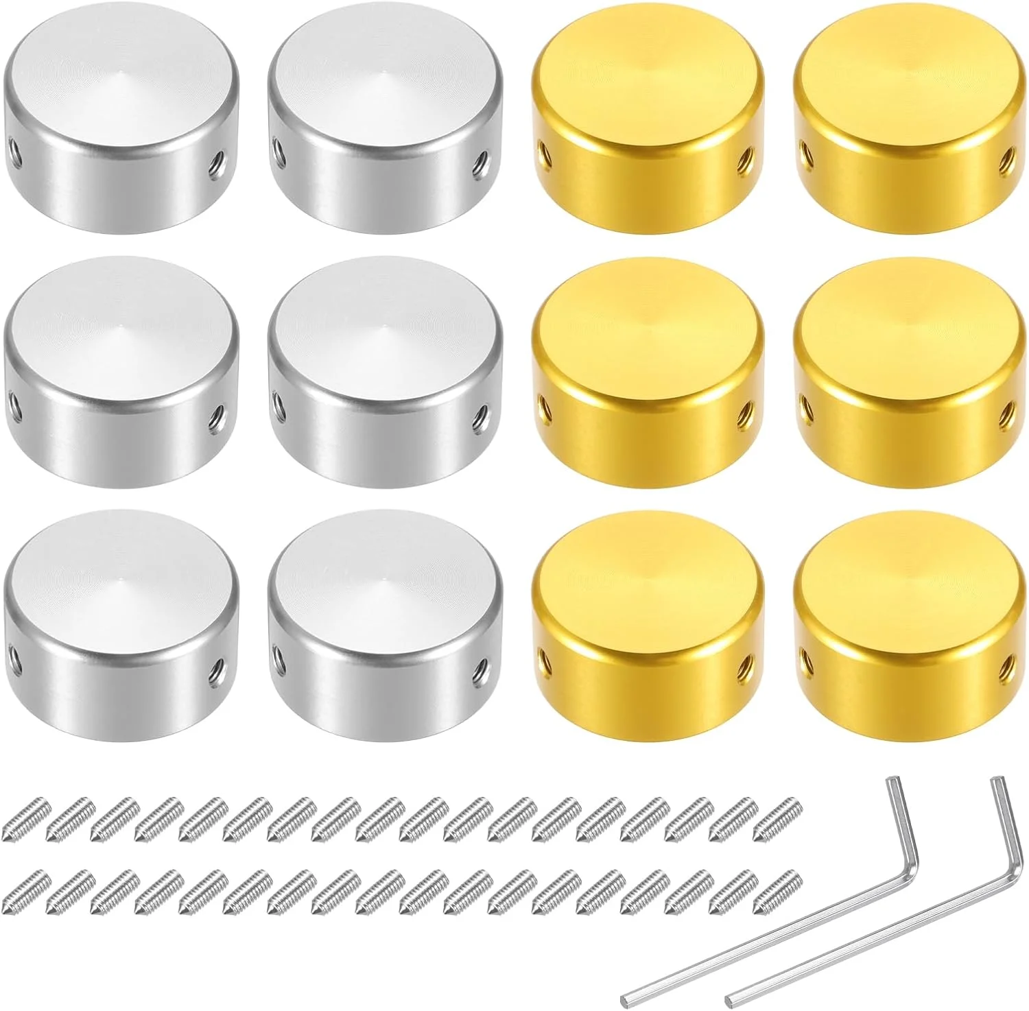 سورسینگ مپ 12 عدد روکش دکمه پدال گیتار، کلاهک فلزی دکمه پدال، سایز 3/8 اینچ، برای دکمه های پدال افکت گیتار، نقره ای، طلایی