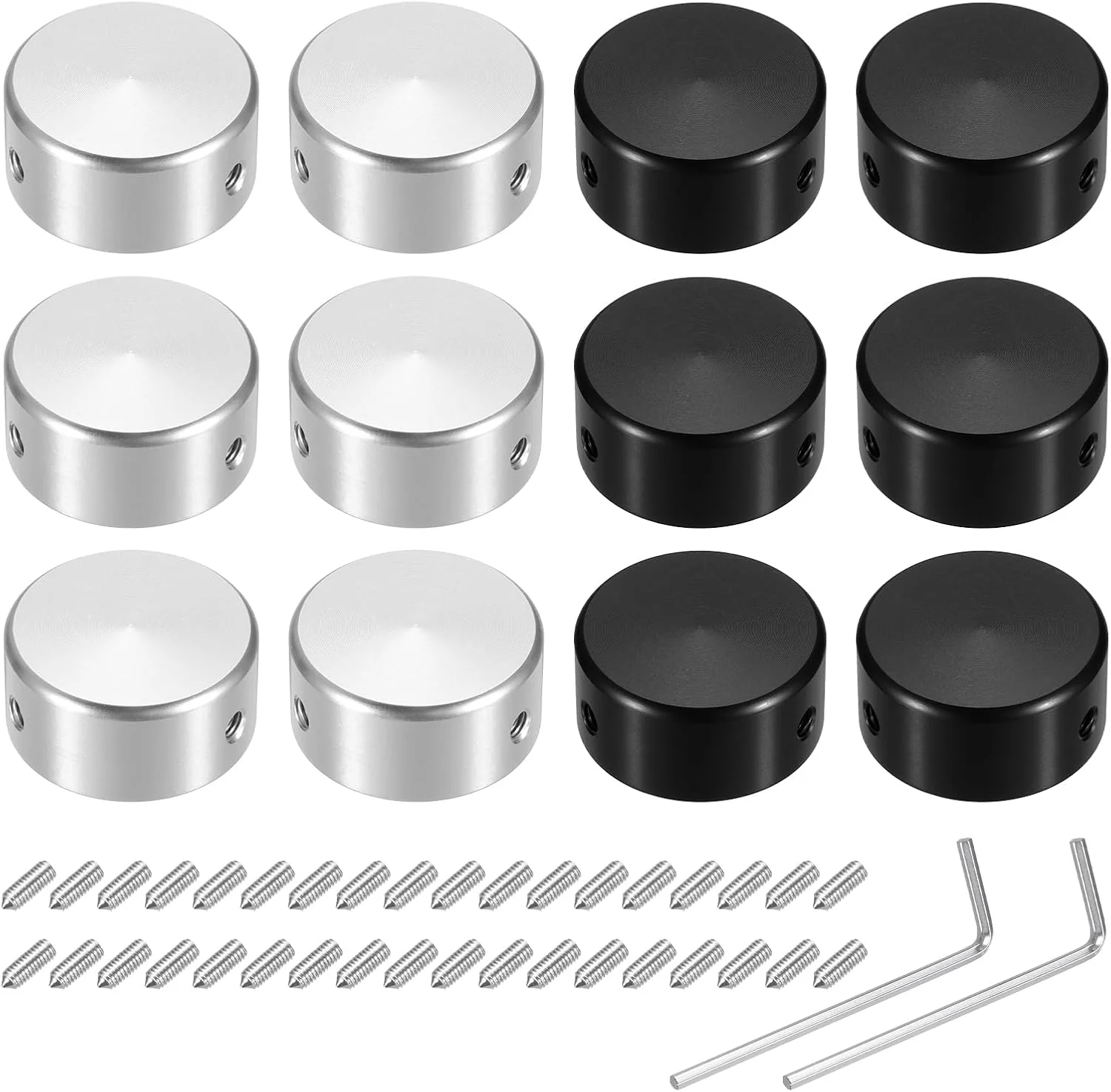سورسینگ مپ 12 عدد روکش دکمه پدال گیتار، کلاهک فلزی دکمه پدال، سایز 3/8 اینچ، برای دکمه های پدال افکت گیتار، نقره ای، مشکی