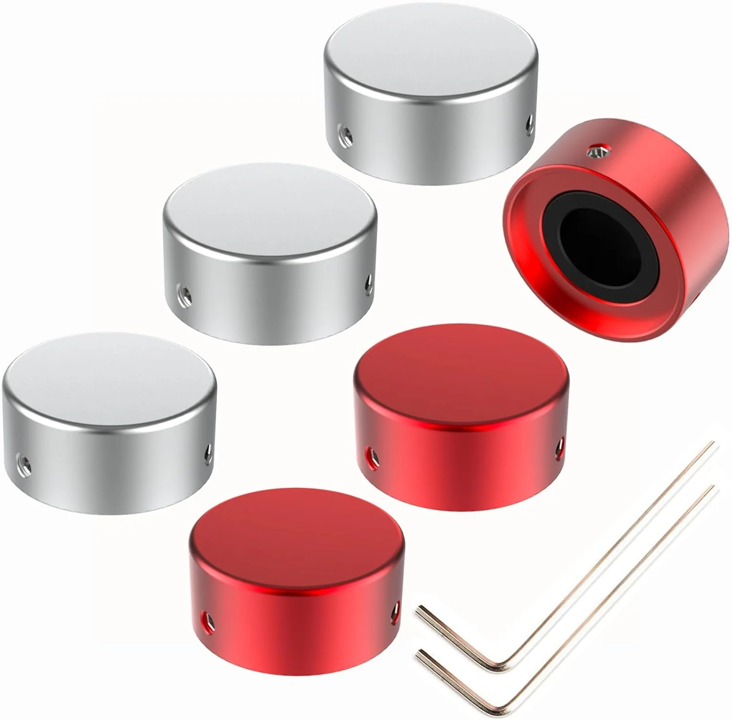 روکش دکمه پدال گیتار Solutek - آلومینیومی با پوشش محافظ و 3 پیچ - افزایش دقت و راحتی (شماره 16- قرمز نقره ای، V1 مناسب برای سوئیچ 3/8 اینچ)