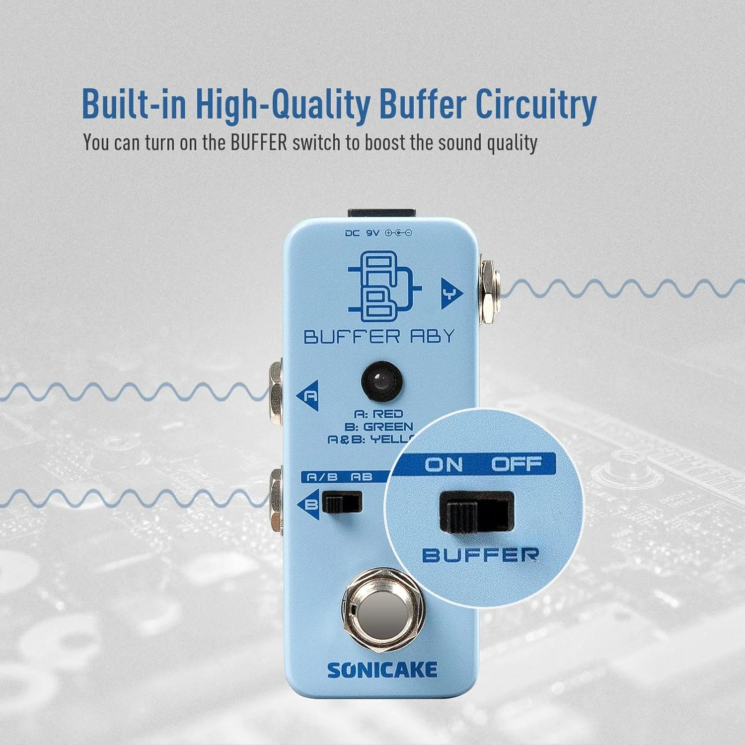 پدال گیتار SONICAKE Buffer ABY، سلکتور خط AB، سوئیچ AB با بای‌پس واقعی و سوئیچ بافر