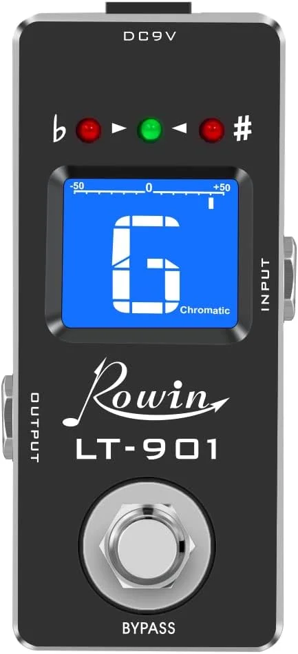 پدال تیونر گیتار Rowin، تیونر کروماتیک با دقت بالا با صفحه نمایش LCD برای گیتار، باس، ویولن، بای‌پس واقعی LT-901