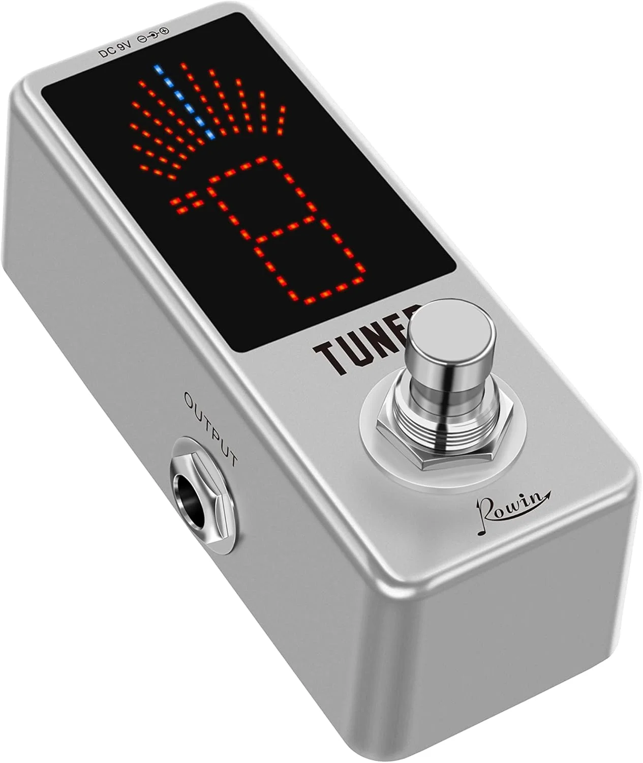 پدال تیونر کروماتیک گیتار Rowin LT-910 – بای‌پس واقعی، نمایشگر LED، طراحی جمع و جور، تیونینگ دقیق برای گیتارهای الکتریک و باس
