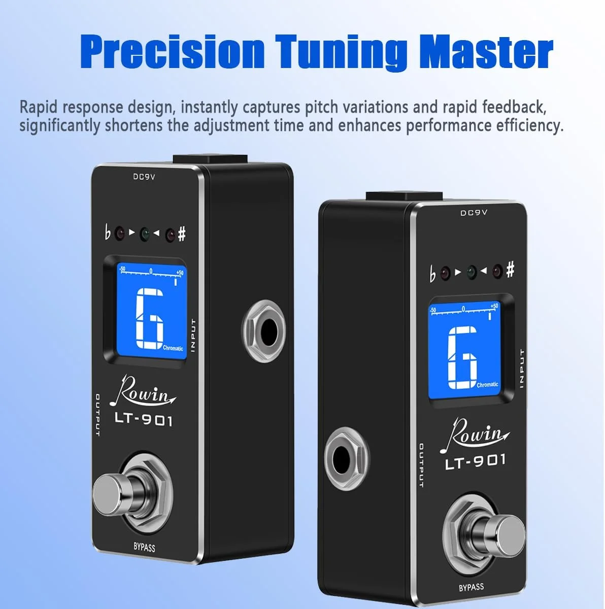 پدال تیونر گیتار Rowin، تیونر کروماتیک با دقت بالا با صفحه نمایش LCD برای گیتار، باس، ویولن، بای‌پس واقعی LT-901