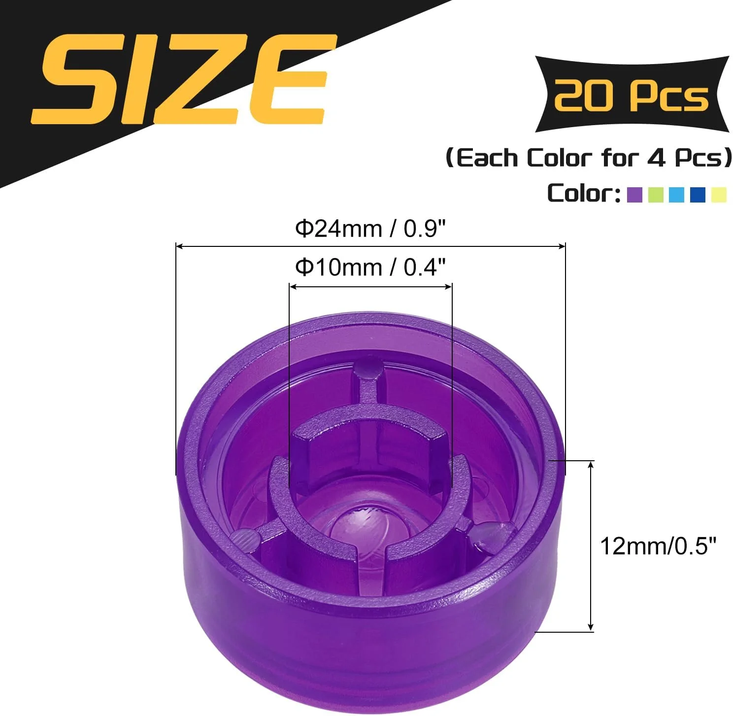 بسته 20 عددی روکش پدال زیر پا QUARKZMAN برای پدال های گیتار، روکش پدال پلاستیکی 3/8 اینچی برای دکمه های پدال افکت گیتار، سبز، آبی، آبی تیره، بنفش، زرد