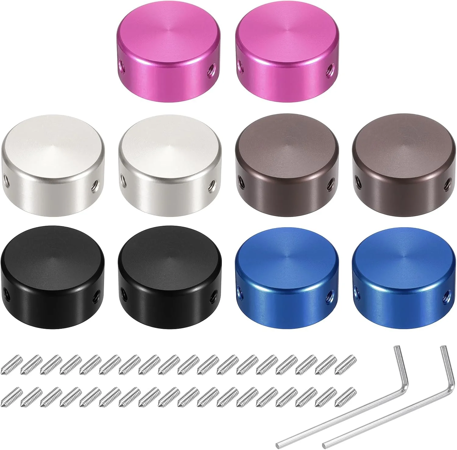 بسته 10 عددی روکش پدال زیر پا QUARKZMAN برای پدال های گیتار، روکش فلزی دکمه پایی 3/8 اینچی چند رنگ برای دکمه های پدال افکت گیتار، قرمز، آبی، خاکستری نقره ای، خاکستری، مشکی