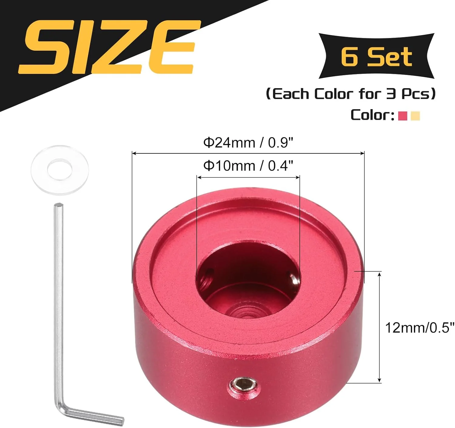 بسته 6 عددی روکش پدال زیر پا QUARKZMAN برای پدال های گیتار، روکش فلزی دکمه پدال زیر پا 3/8 اینچ برای دکمه های پدال افکت گیتار، طلایی، قرمز