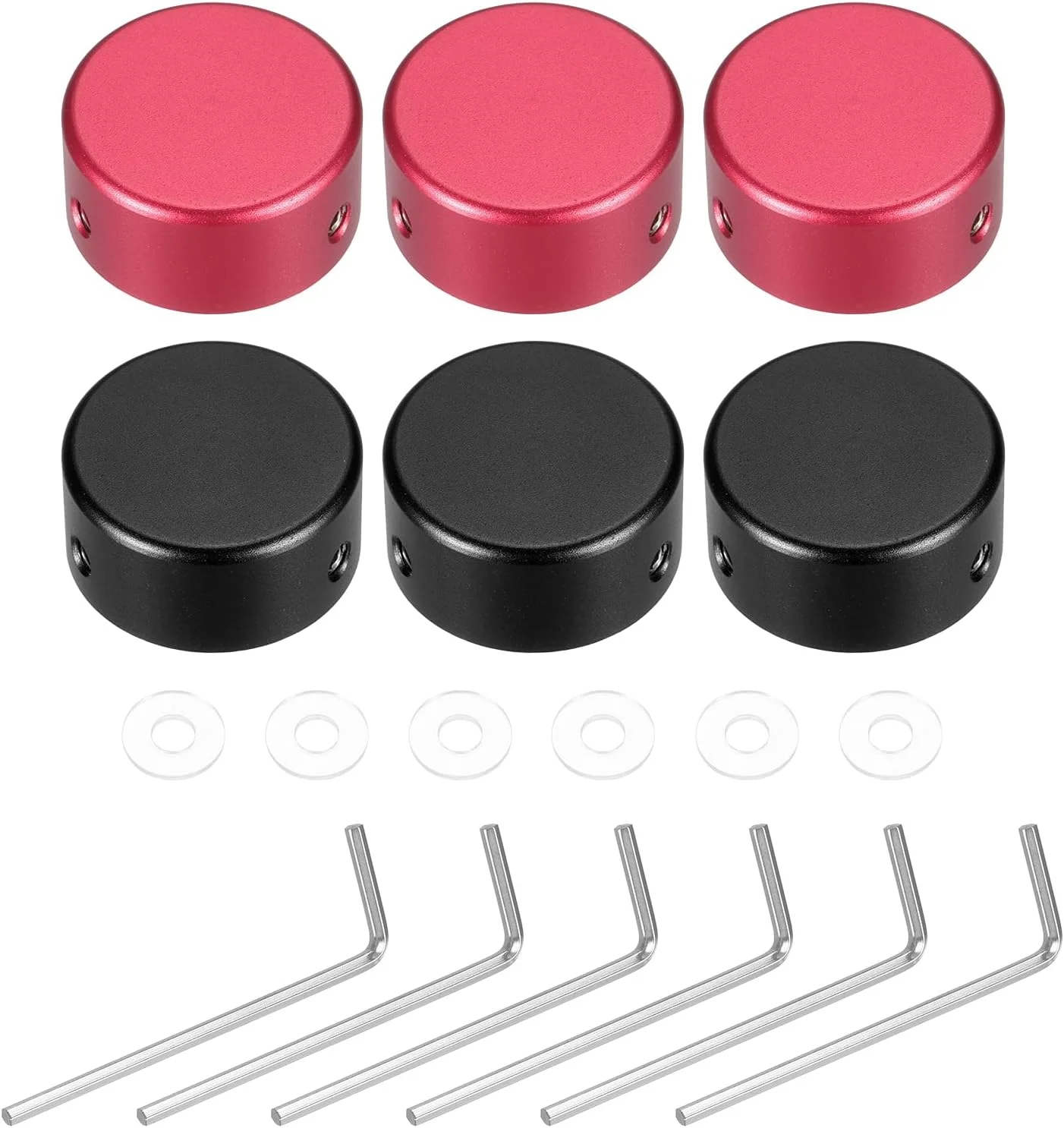 بسته 6 عددی روکش پدال زیر پا QUARKZMAN برای پدال های گیتار، روکش فلزی دکمه پدال زیر پا 3/8 اینچ برای دکمه های پدال افکت گیتار، مشکی، قرمز