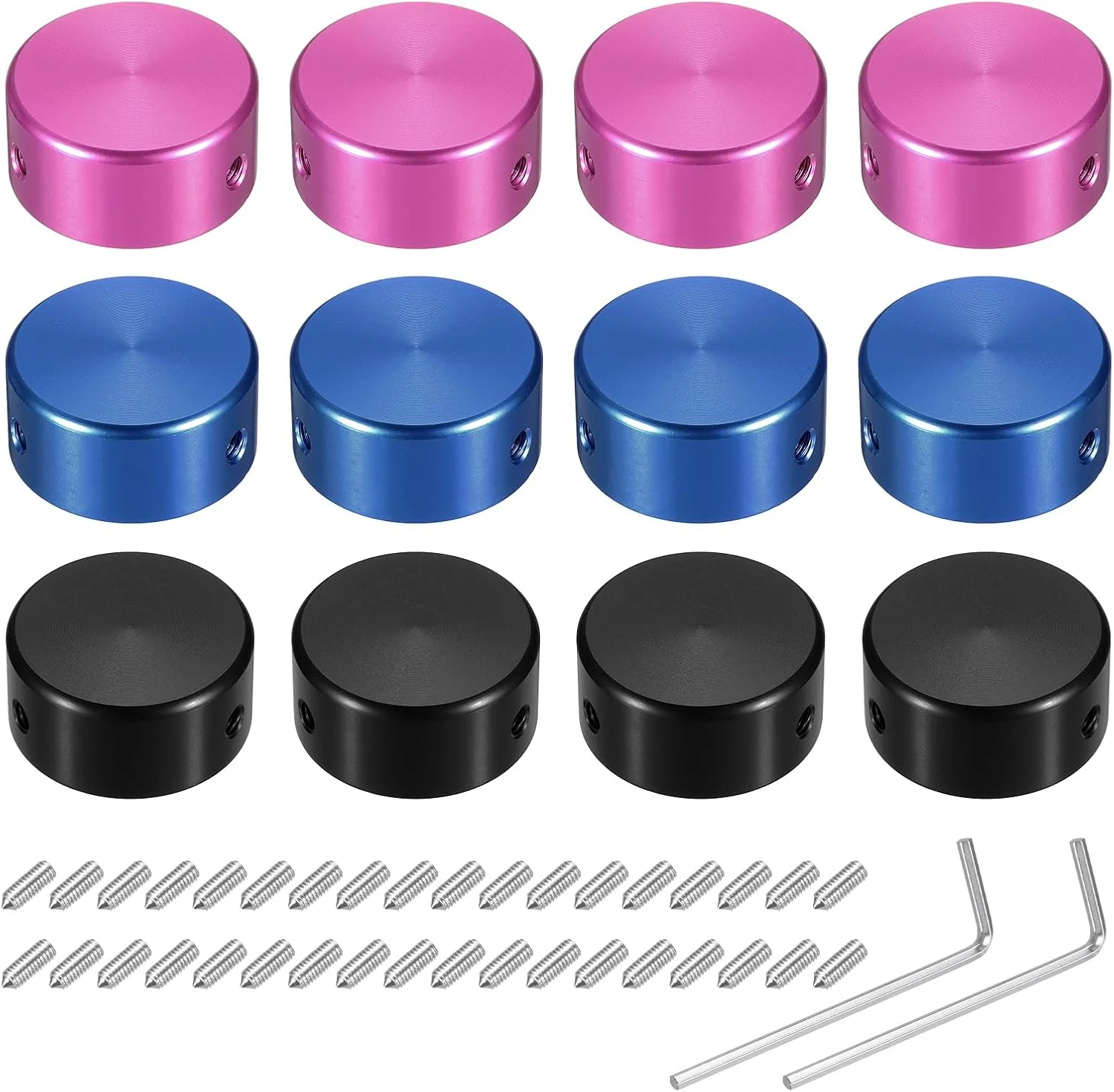 بسته ۱۲ عددی روکش پدال زیر پا QUARKZMAN برای پدال های گیتار، روکش فلزی پدال زیر پا ۳/۸ اینچی چند رنگی برای دکمه های پدال افکت گیتار، قرمز، مشکی، آبی