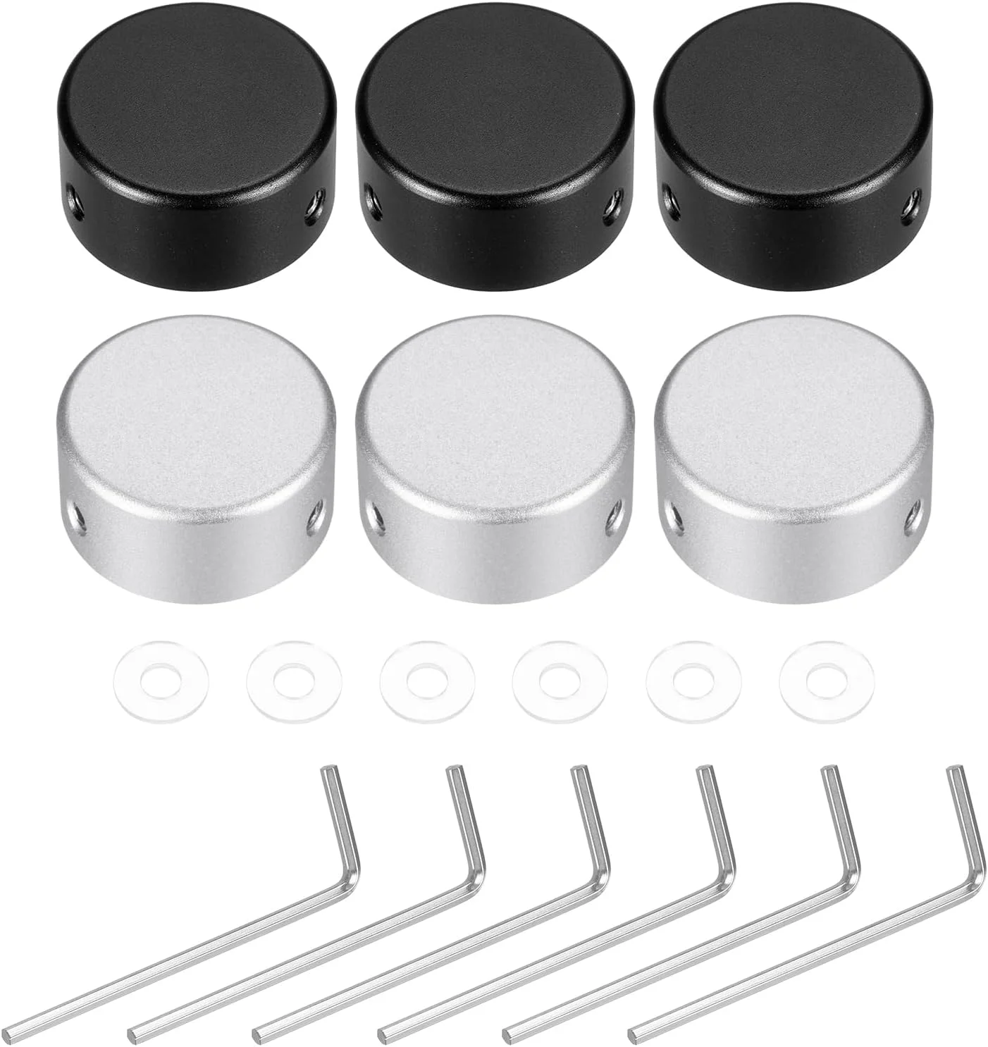 محافظ پدال گیتار کوارکزمن، 6 عددی، فلزی، مناسب برای دکمه های پدال افکت گیتار، 3/8 اینچ، نقره ای، مشکی