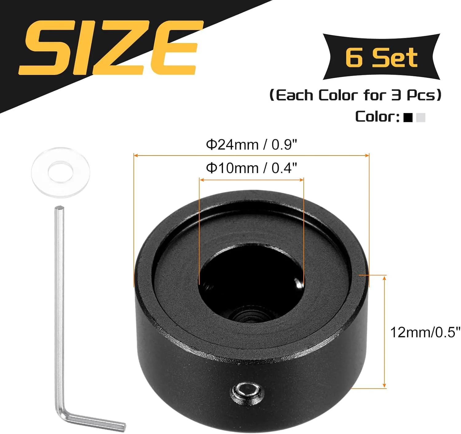 محافظ پدال گیتار کوارکزمن، 6 عددی، فلزی، مناسب برای دکمه های پدال افکت گیتار، 3/8 اینچ، نقره ای، مشکی