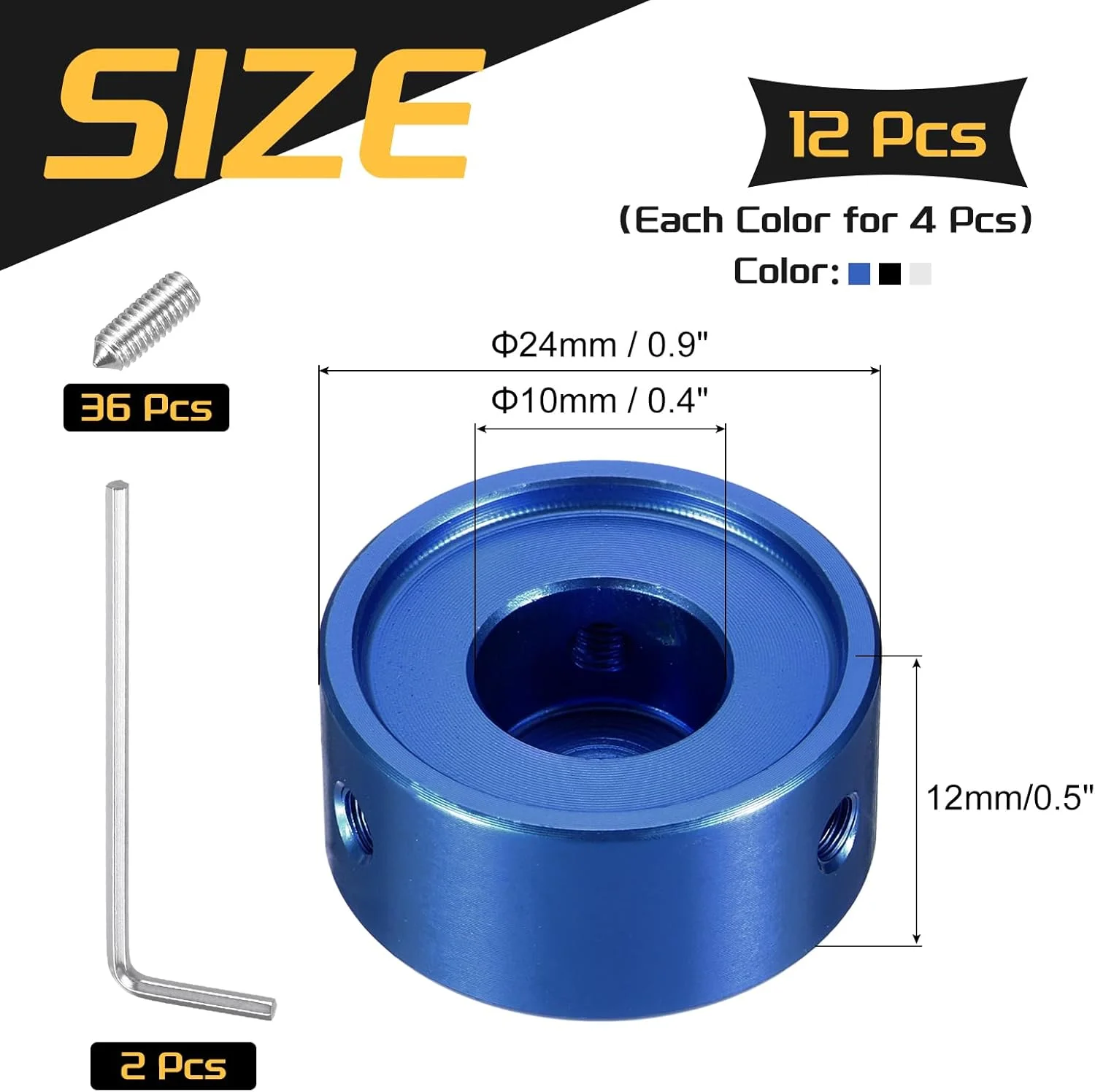 بسته 12 عددی روکش پدال زیر پا QUARKZMAN برای پدال های گیتار، روکش فلزی پدال زیر پا 3/8 اینچ چند رنگ برای دکمه های پدال افکت گیتار، آبی، مشکی، نقره ای