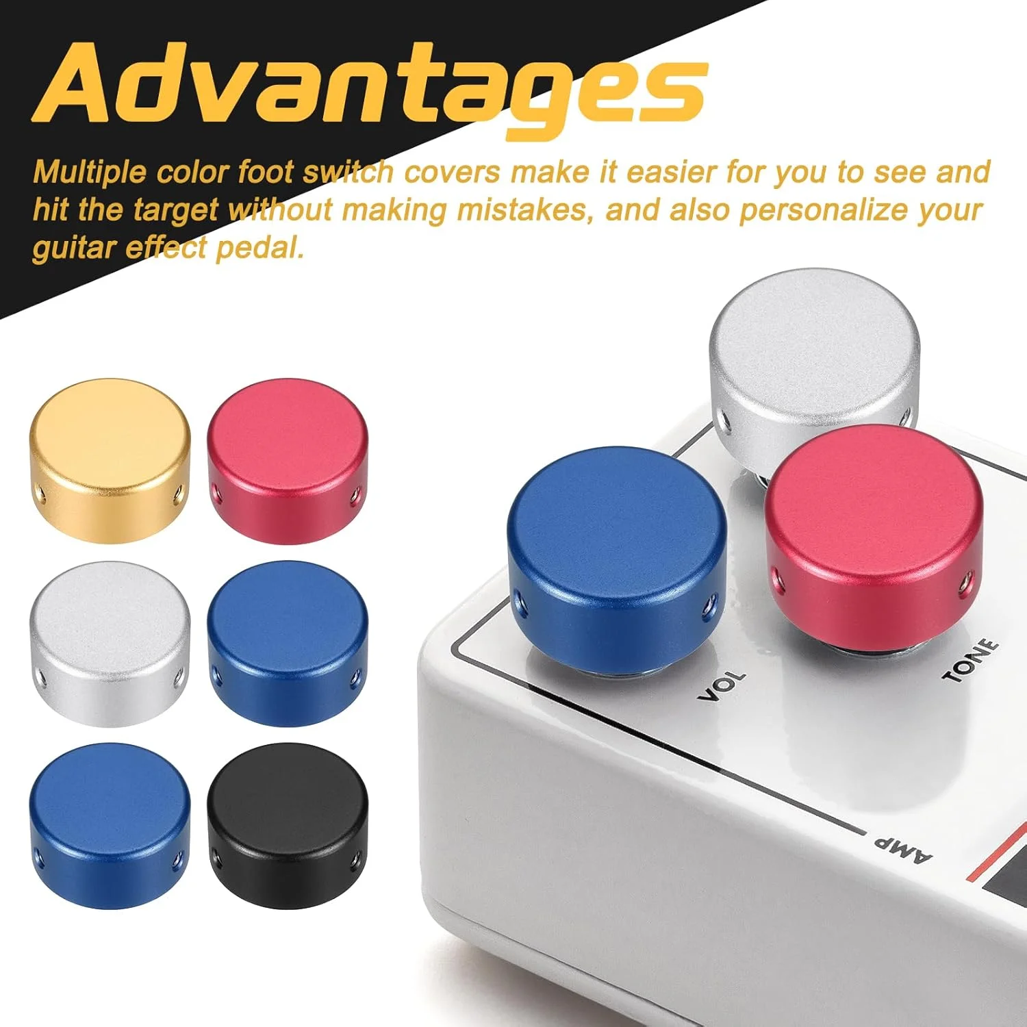 محافظ پدال گیتار کوارکزمن، 6 عددی، فلزی، مناسب برای دکمه های پدال افکت گیتار، 3/8 اینچ، نقره ای، مشکی