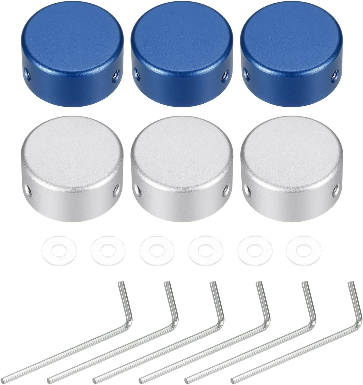 بسته 6 عددی روکش پدال زیرپایی گیتار QUARKZMAN، قطر داخلی 10 میلی متر، قطر خارجی 24 میلی متر، پدال افکت آلیاژ آلومینیوم برای دکمه های کلاهک پدال زیرپایی گیتار الکتریک، نقره ای، سرمه ای