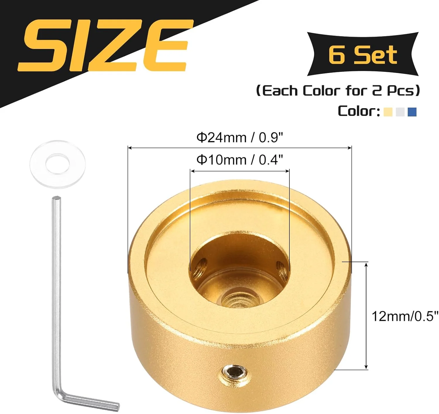 کاور پدال افکت گیتار Quarkzman، 6 عددی، فلزی، سایز 3/8 اینچ، طلایی، نقره ای، آبی تیره