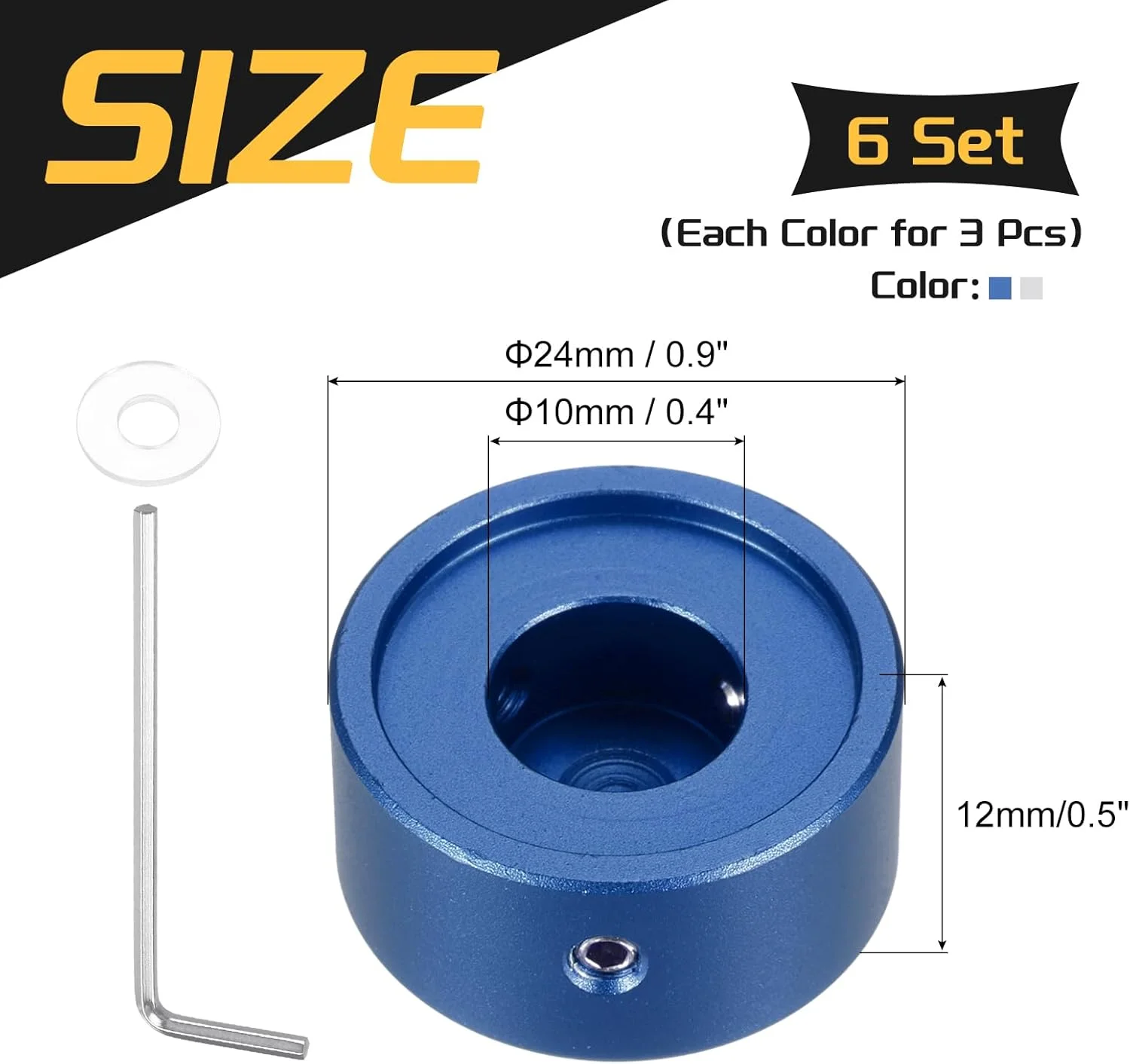 بسته 6 عددی روکش پدال زیرپایی گیتار QUARKZMAN، قطر داخلی 10 میلی متر، قطر خارجی 24 میلی متر، پدال افکت آلیاژ آلومینیوم برای دکمه های کلاهک پدال زیرپایی گیتار الکتریک، نقره ای، سرمه ای