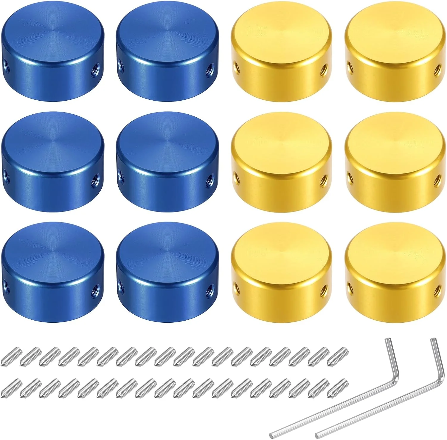 بسته ۱۲ عددی روکش پدال زیرپایی گیتار کوارکزمن، قطر داخلی ۱۰ میلی‌متر، قطر خارجی ۲۴ میلی‌متر، آلیاژ آلومینیوم، پدال افکت برای دکمه‌های کلاهک پدال زیرپایی گیتار الکتریک، طلایی، آبی