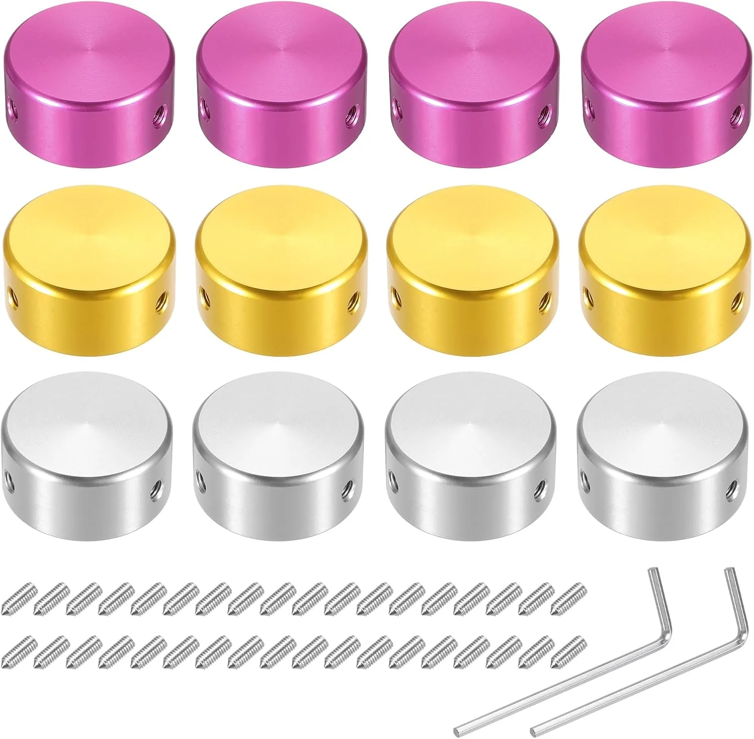 بسته ۱۲ عددی روکش پدال زیرپایی کوارکزمن برای پدال‌های گیتار، روکش فلزی پدال زیرپایی ۳/۸ اینچی چند رنگ برای دکمه‌های پدال افکت گیتار، قرمز، طلایی، نقره‌ای