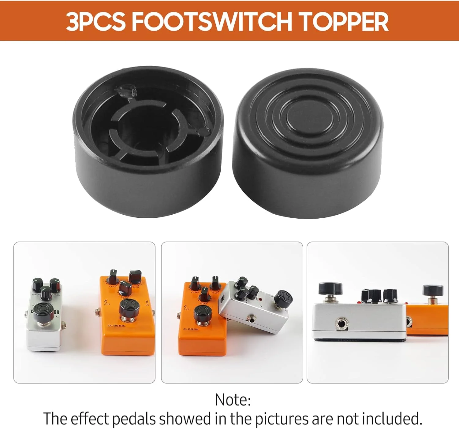 روکش پدال پایی OUNA، محافظ پدال پایی ABS، 3 عدد، مناسب برای پدال افکت گیتار، مشکی