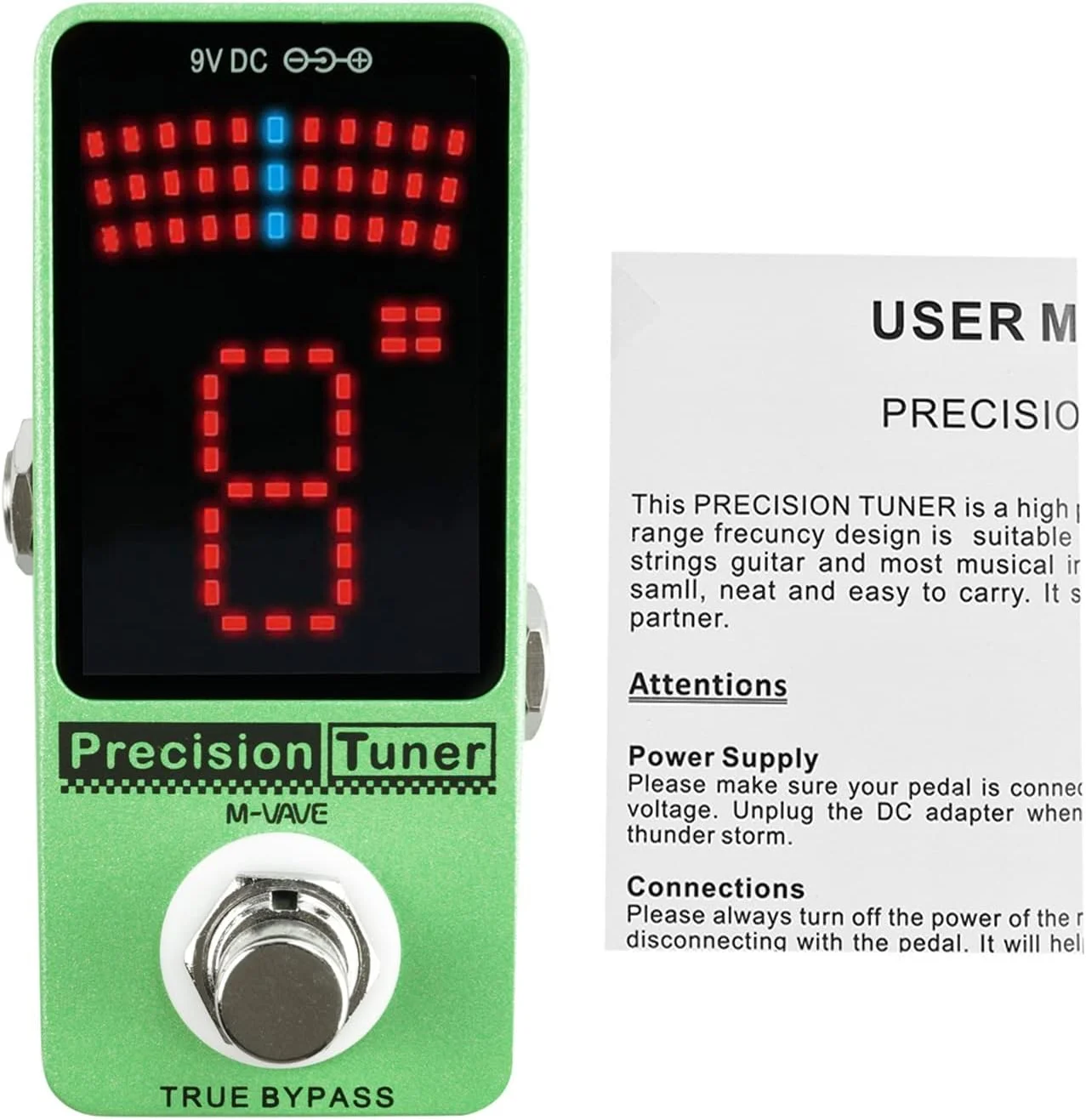 تیونر M-VAVE Precision با نمایشگر LED و True Bypass برای گیتار و بیس کروماتیک
