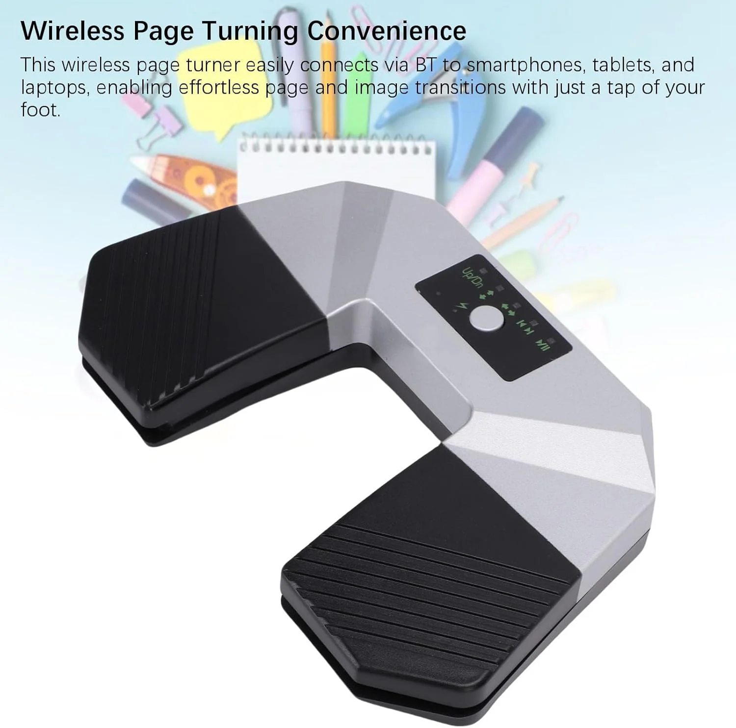 پدال ورق زن بیسیم برای سازهای موسیقی، پدال پایی BT با نشانگر LED باتری، ورق زن موسیقی قابل شارژ و بیصدا با لاستیک ضد لغزش برای تمرین پدال ورق زن بیسیم برای سازهای موسیقی، پدال پایی BT با نشانگر LED باتری، ورق زن موسیقی قابل شارژ و بیصدا با لاستیک ضد لغزش برای تمرین