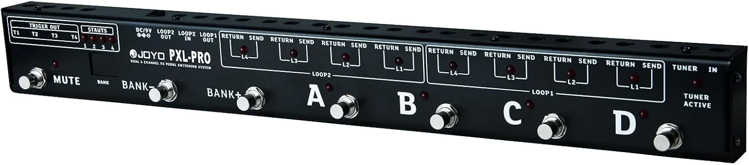 کنترلر پدال JOYO PXL-PRO، سوئیچر پدال قابل برنامه ریزی 8 لوپ 4 کاناله دوگانه با سوئیچ قطع صدا و بای پس بافر (مشکی)