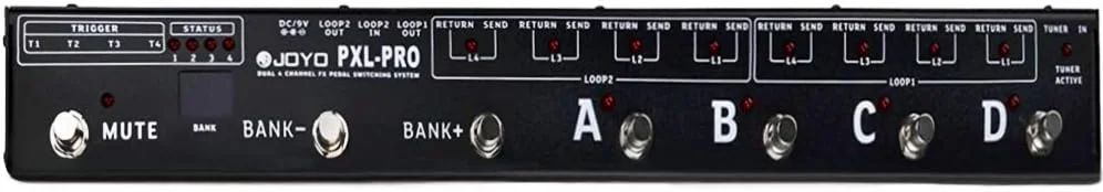کنترلر پدال JOYO PXL-PRO، سوئیچر پدال قابل برنامه ریزی 8 لوپ 4 کاناله دوگانه با سوئیچ قطع صدا و بای پس بافر (مشکی)
