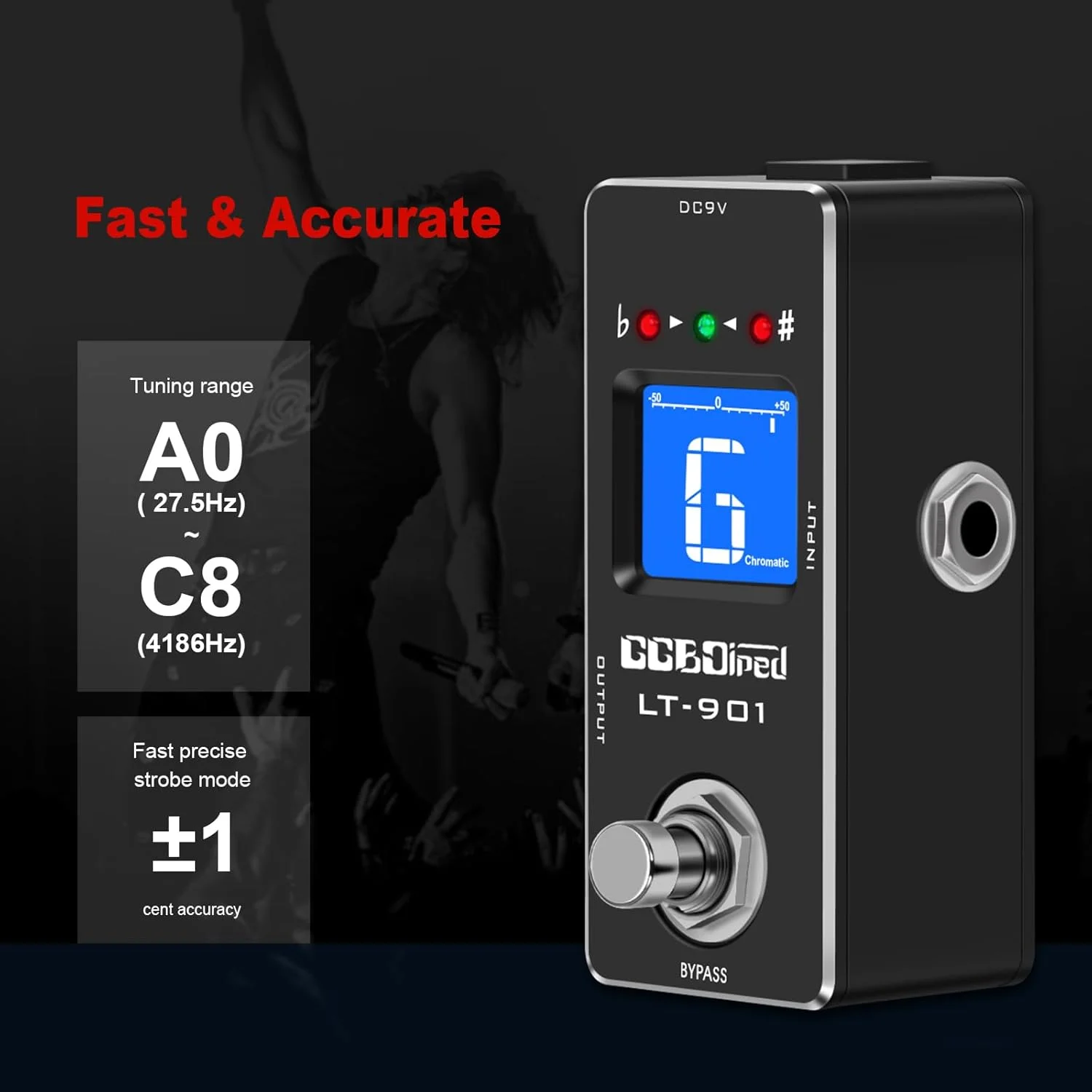 پدال تیونر، پدال تیونر کروماتیک گیتار با دقت بالا به همراه نشانگر LCD برای گیتار الکتریک و باس، حالت کانال مستقل دوگانه، بایپس واقعی پدال تیونر، پدال تیونر کروماتیک گیتار با دقت بالا به همراه نشانگر LCD برای گیتار الکتریک و باس، حالت کانال مستقل دوگانه، بایپس واقعی