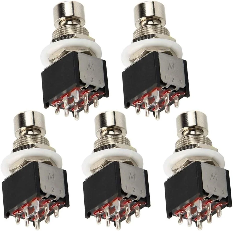 ESUPPORT بسته 5 عددی سوئیچ پایی مینی 3PDT 9 پین لحظه ای پدال افکت گیتار جعبه استامپ فلزی دکمه فشاری واقعی 13mm X 17mm