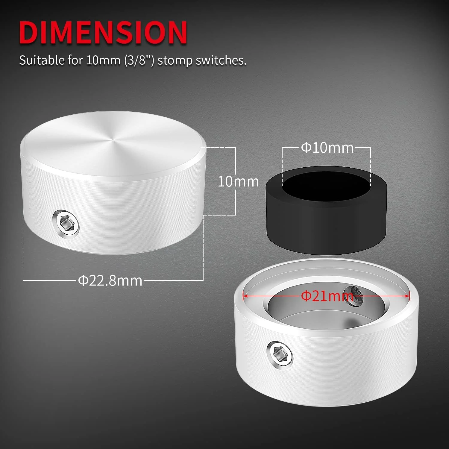 DAIERTEK روکش پدال سوئیچ پایی DAIERTEK با 2 پیچ مخصوص بازی، درج لاستیکی، دکمه های پدال، درپوش نقره ای برای پدال افکت گیتار - 8 عدد فلزی