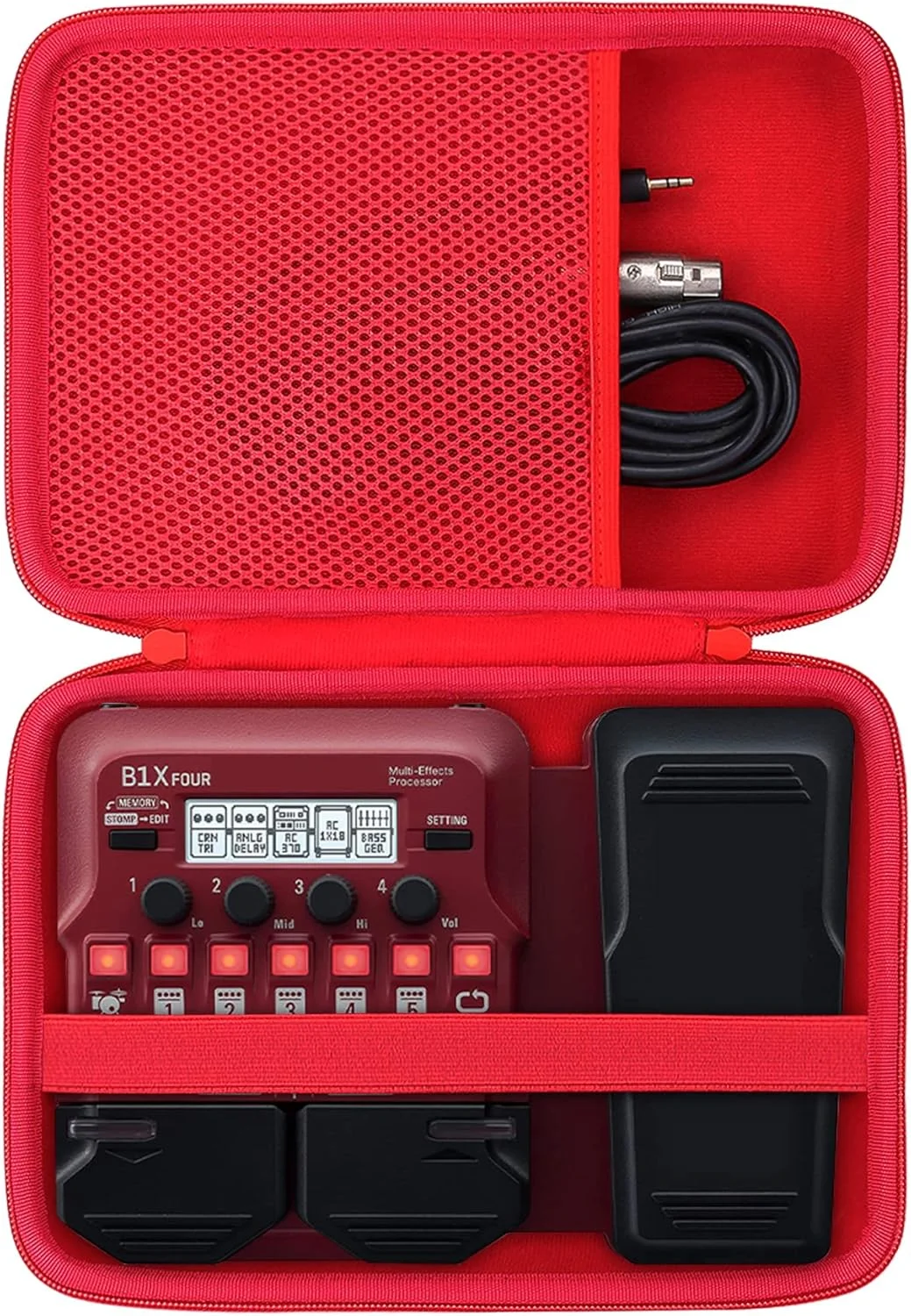 کیف حمل سخت co2crea برای پردازنده مولتی افکت گیتار Zoom G1X B1X A1X FOUR به همراه پدال اکسپرشن (کیف قرمز)