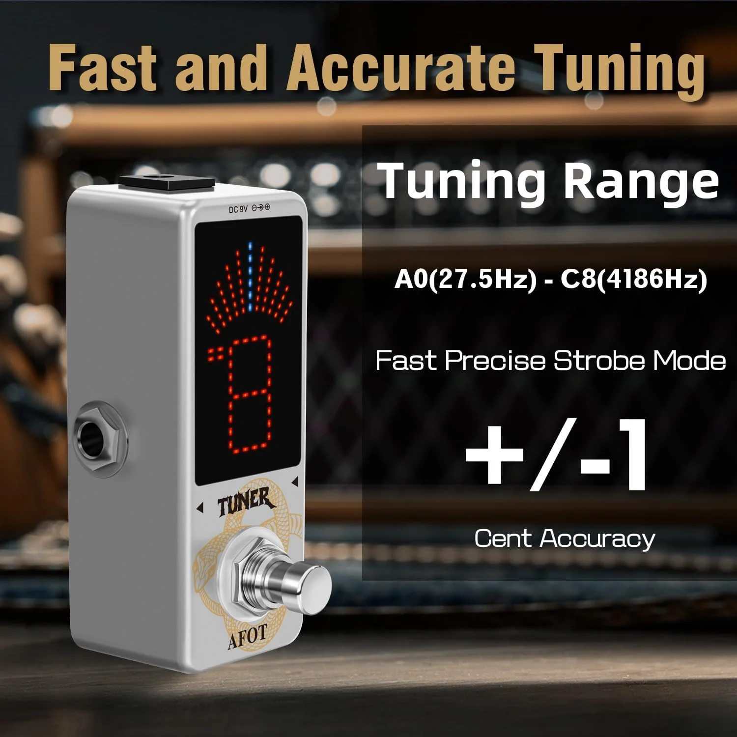 پدال تیونر، پدال تیونر کروماتیک گیتار، تیونر سریع و دقیق با دقت بالا ± 1 سنت با نشانگر زیر و بم برای گیتار الکتریک و باس، بای‌پس واقعی