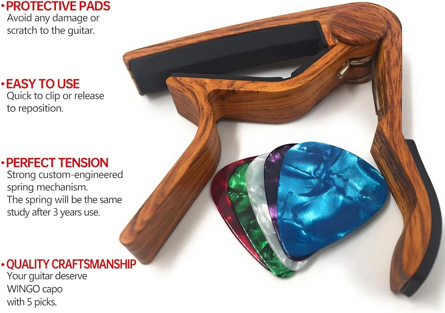 کوپو گیتار برای گیتارهای آکوستیک و الکتریک، رنگ چوب رزوود به همراه 5 پیک کوپو گیتار برای گیتارهای آکوستیک و الکتریک، رنگ چوب رزوود به همراه 5 پیک