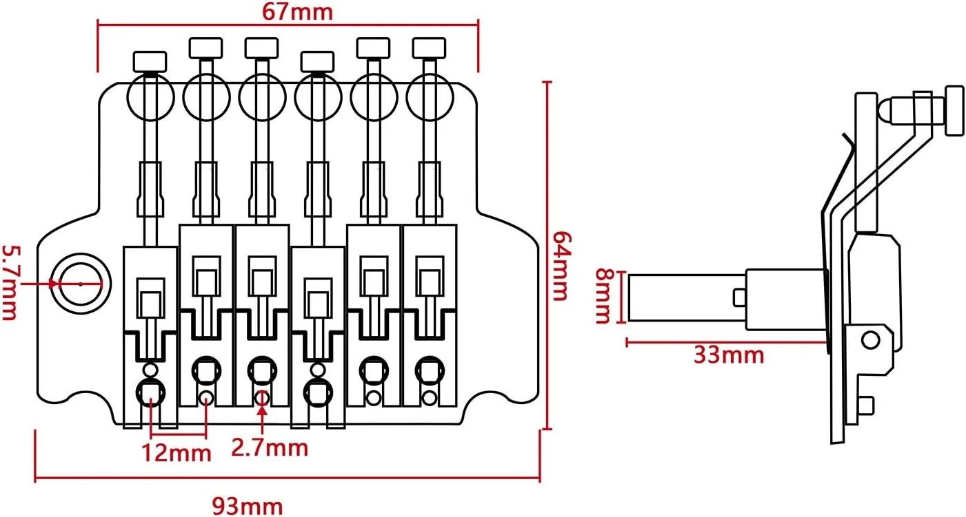 پل ترمولو گیتار الکتریک مشکی با میله، قفل دوبل استرات برای نوع فلوید رز پل ترمولو گیتار الکتریک مشکی با میله، قفل دوبل استرات برای نوع فلوید رز