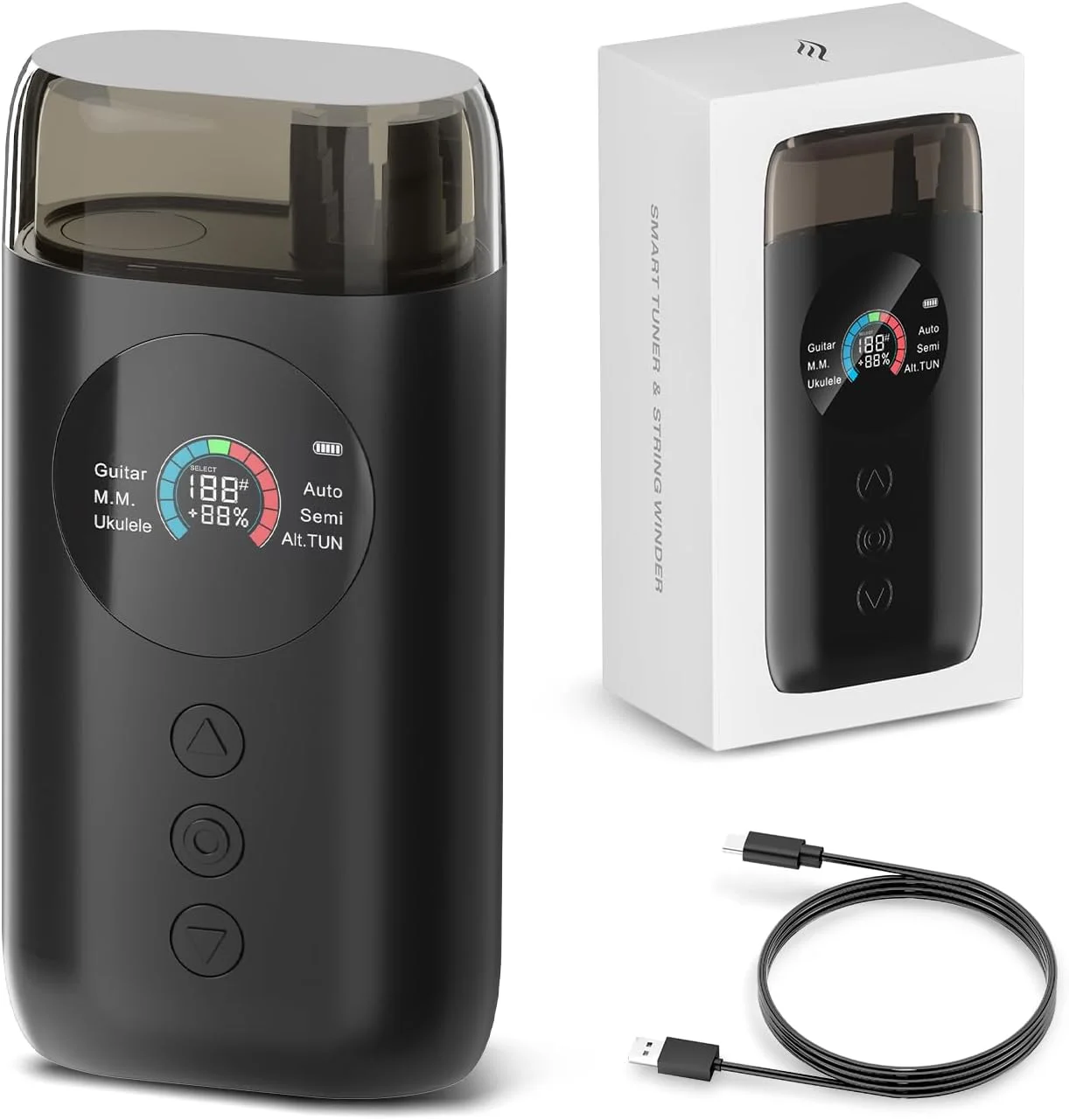 کوک کننده هوشمند خودکار گیتار Enya با صفحه نمایش LCD تمام رنگی - مترونوم و سیم پیچ - برای گیتارهای الکتریک، گیتارهای آکوستیک، یوکللی، مشکی