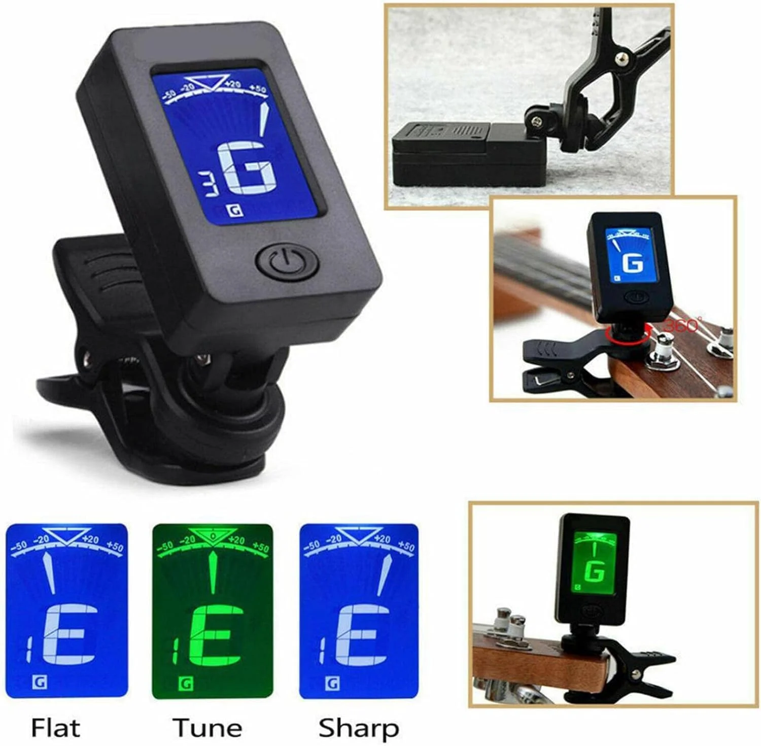 تیونر گیره ای گیتار، تیونر کروماتیک با صفحه نمایش بزرگ LCD رنگی برای گیتارهای آکوستیک، الکتریک، باس، بانجو، یوکللی، ویولن و لوازم جانبی ساخت موسیقی