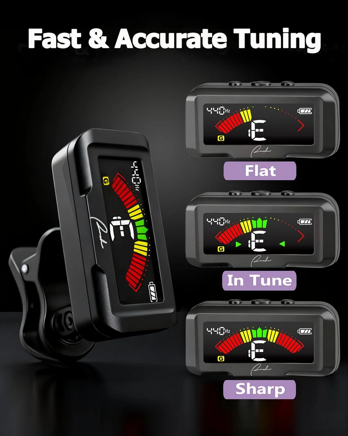 تیونر گیره ای لوازم جانبی رنچ برای گیتار آکوستیک، گیتار الکتریک، ویولن، یوکللی، بیس، تیونرهای کروماتیک قابل شارژ ارتقا یافته